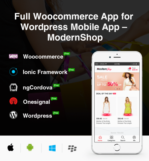 full mobile woocommerce app for woocommerce store modernshop